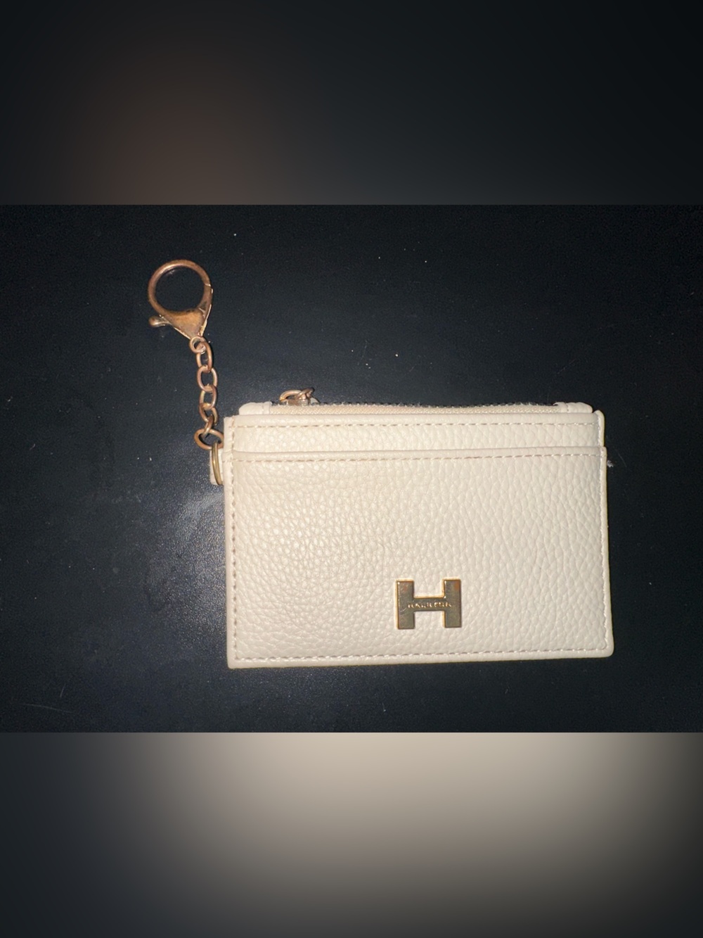 H by Halston Cream Leather Card Holder with Gold Keychain